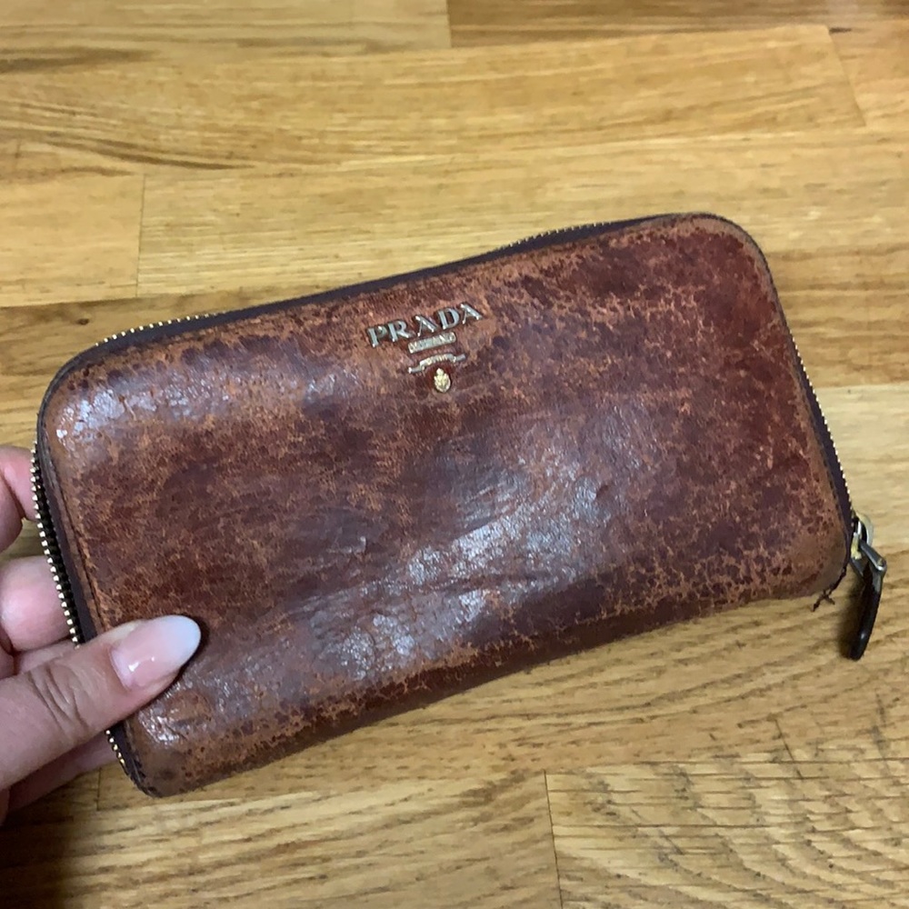 Brown Leather PRADA Wallet - Well Loved Condition